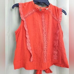 Orange Cottagecore Lace and Linen Crop Top